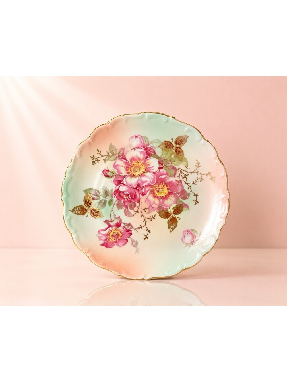 House Of Goebel Bavaria 1960s Dessert Collector Plate Wild Rose Porcelain, 7.5”